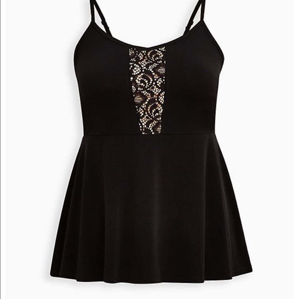 NWT Black Peplum Top with Lace Inset size 00 from Torrid